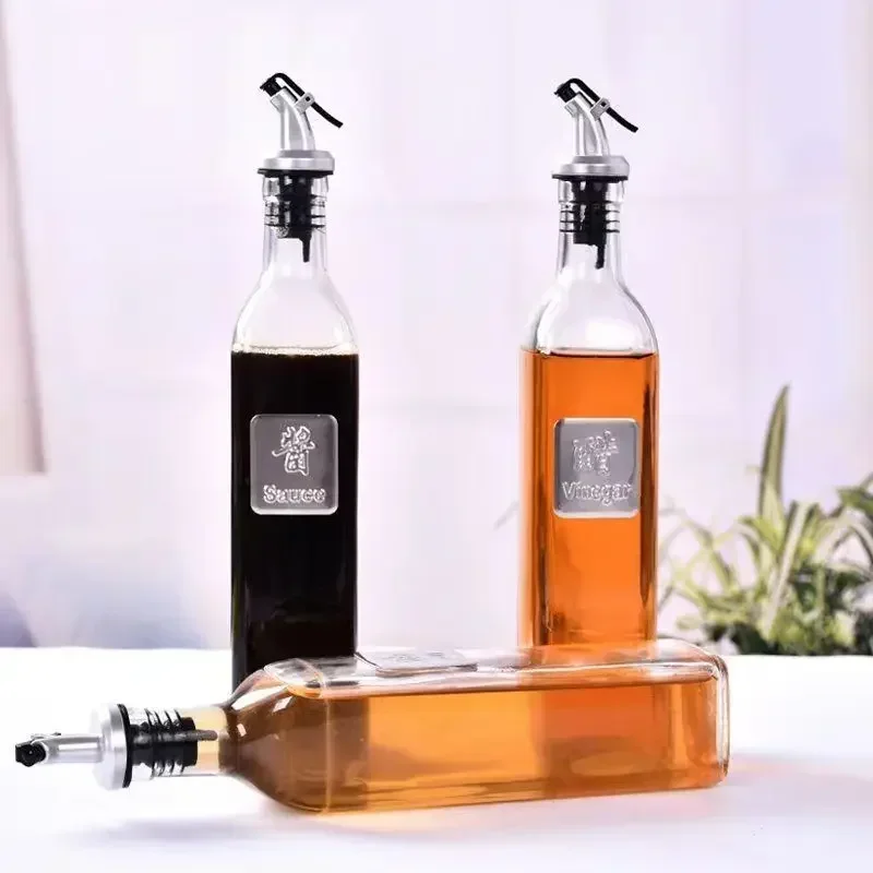 Botella de aceite de oliva de vidrio transparente, 250ML, a prueba de fugas, condimento de cocina, salsa de soja, vinagre, tipo prensa, crueta, barbacoa, 1 Uds.