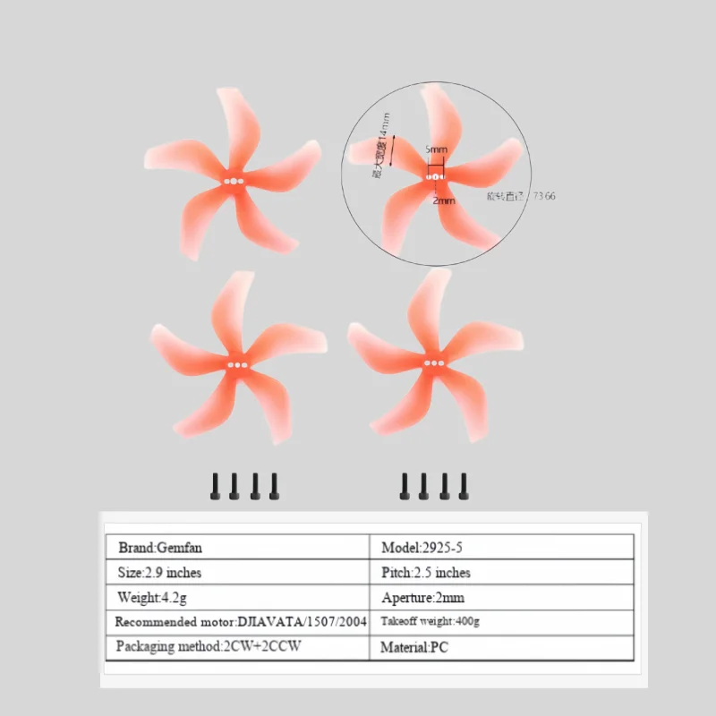 GemFan 2925 5-Blatt-Crossover-Modellflugzeug, kompatibel mit DJI AVATA Modellpropeller, FPV, vier Achsen