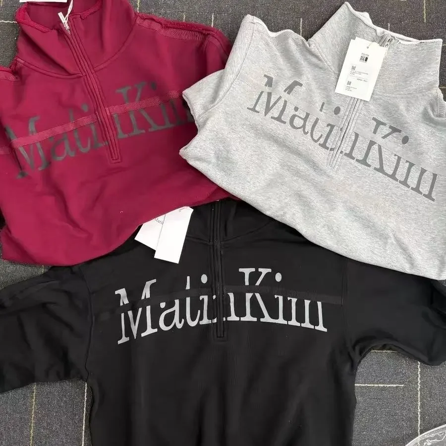 Matin Kim Quarter Zip Sweatshirt Half Zip Pullover Grey Black Red Unisex Korean