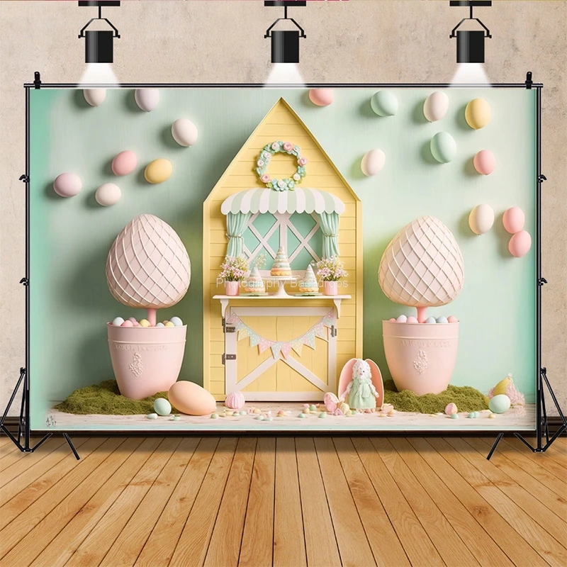 

ZHISUXI Easter Scene For Photo Studio Background Celebrations Green Spring Eggs Rabbits Photography Backdrops Props FR-02