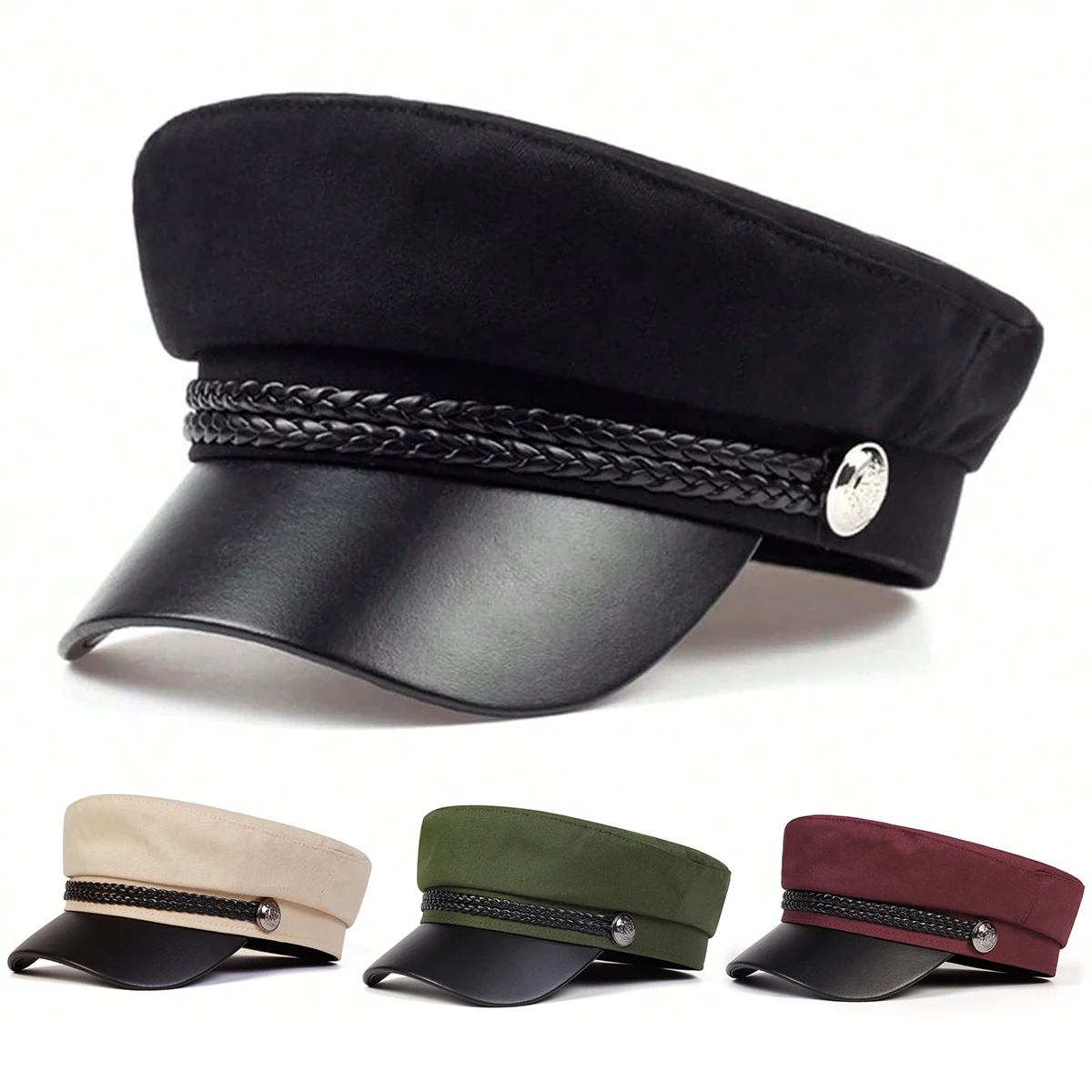Gorras militares unisex con hebilla blanca, gorras de béisbol de copa plana para mujer, gorra de cadete para deportes al aire libre, gorra con protección solar