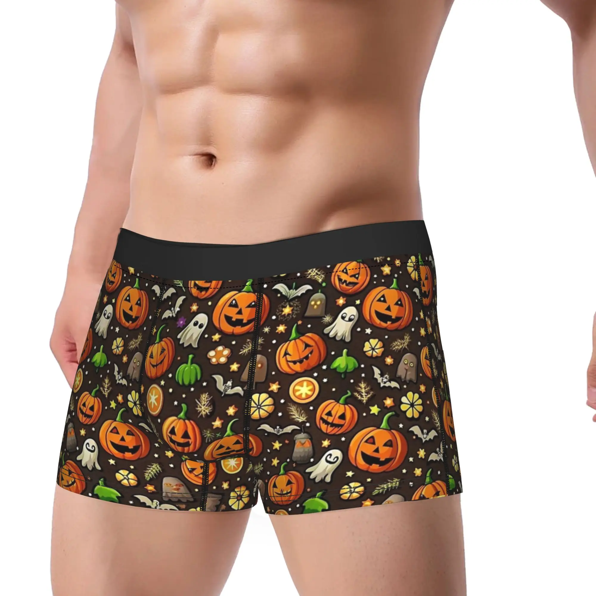 Men's Halloween Underwear Cute Ghosts And Pumpkins Fashion Boxer Briefs Shorts Panties Male Breathable Underpants Plus Size
