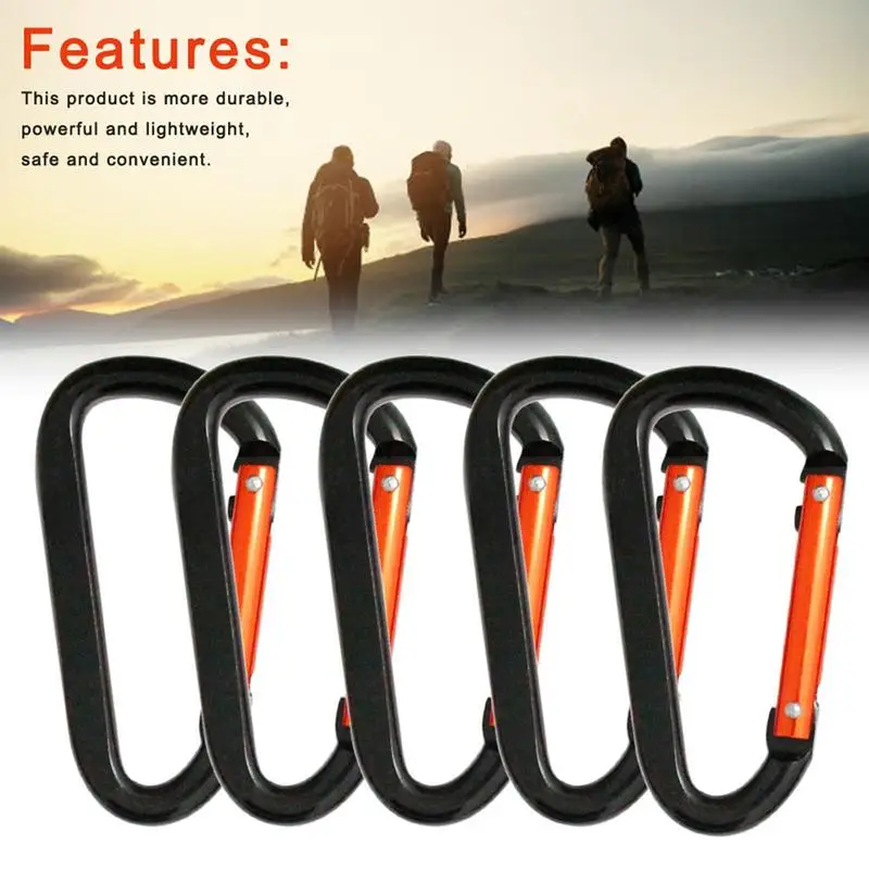 5pcs D Shape Hook Escape Supplies Carabiner Fast Hanging Buckle Rock Outdoor Survival Gear Camp Mountaineering Ring Hook