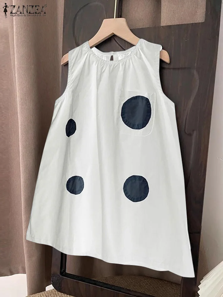 

Summer Elegant Sleeveless Blouse 2024 ZANZEA Women Fashion Holiday Tanks Tops Polka Dots Printed Shirt Casual Loose Beach Blusas