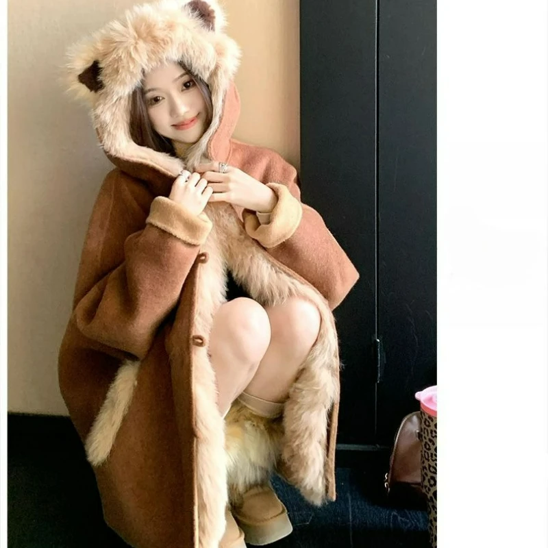 

2026 Autumn/Winter New Style Faux Lambskin Double-sided Coat Sweet Youthful Cute Fashionable Mid-length Woolen Coat for Women