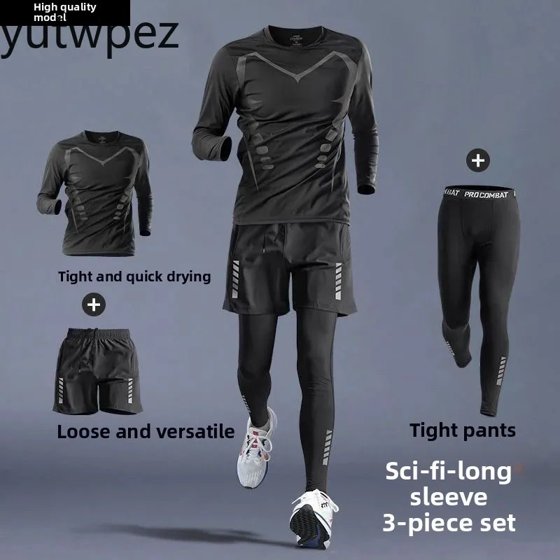 summer Running Outdoor Compression Suit Set 3PC Workout Tights Men Sport Suit Gym Sportswear Clothes Training Jogging Tracksuits