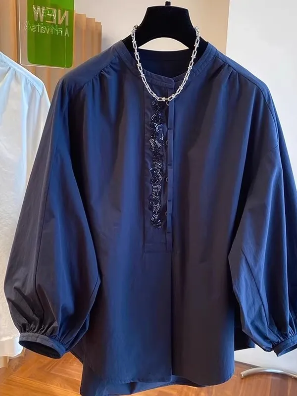 

plus Size 300 Pounds Long Sleeve round Neck Lantern Shirt Unisex Spring Autumn Loose Casual Top Breathable Comfortable Americ...