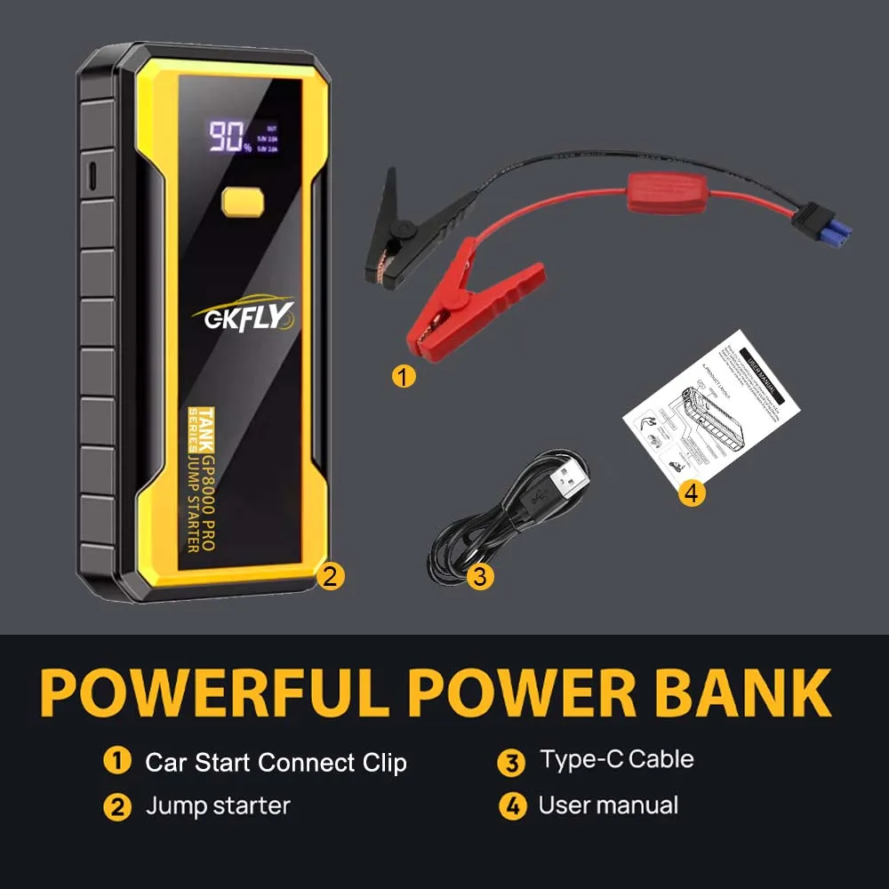 GKFLY 8000A Car Jump Starter Power Bank Car Battery Booster Charger 12V Starting Device Petrol Diesel Car Starter Buster