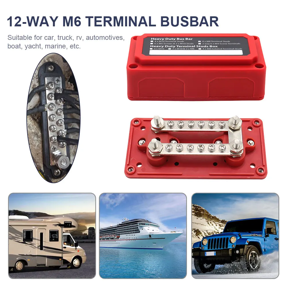 300A 48V DC buskbar 4/12 Terminal M10/M6 stadnina magistrali blokada rozdzielcza magistrali dla samochodów ciężarowych RV łódź morska pojazdów