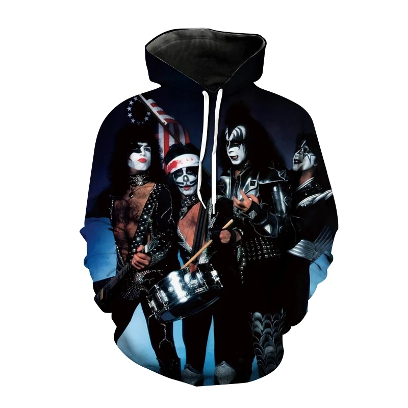 Kiss Band Rock 3D Hoodies Men Women Fashion Hip Hop Oversized Hoodie Pullovers Hooded Sweatshirts Tracksuits Coats Kids Clothing