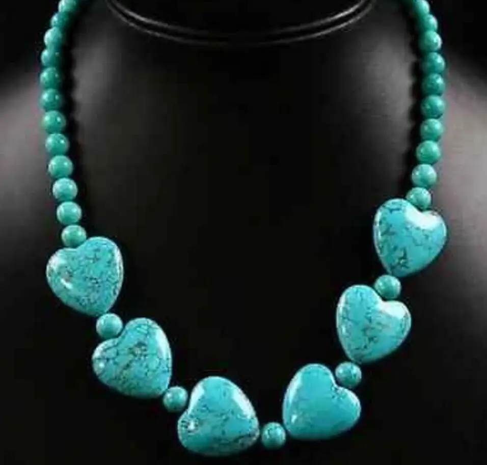 Hot sale 18 Howlite Turquoise Heart Pendant Beads Necklace