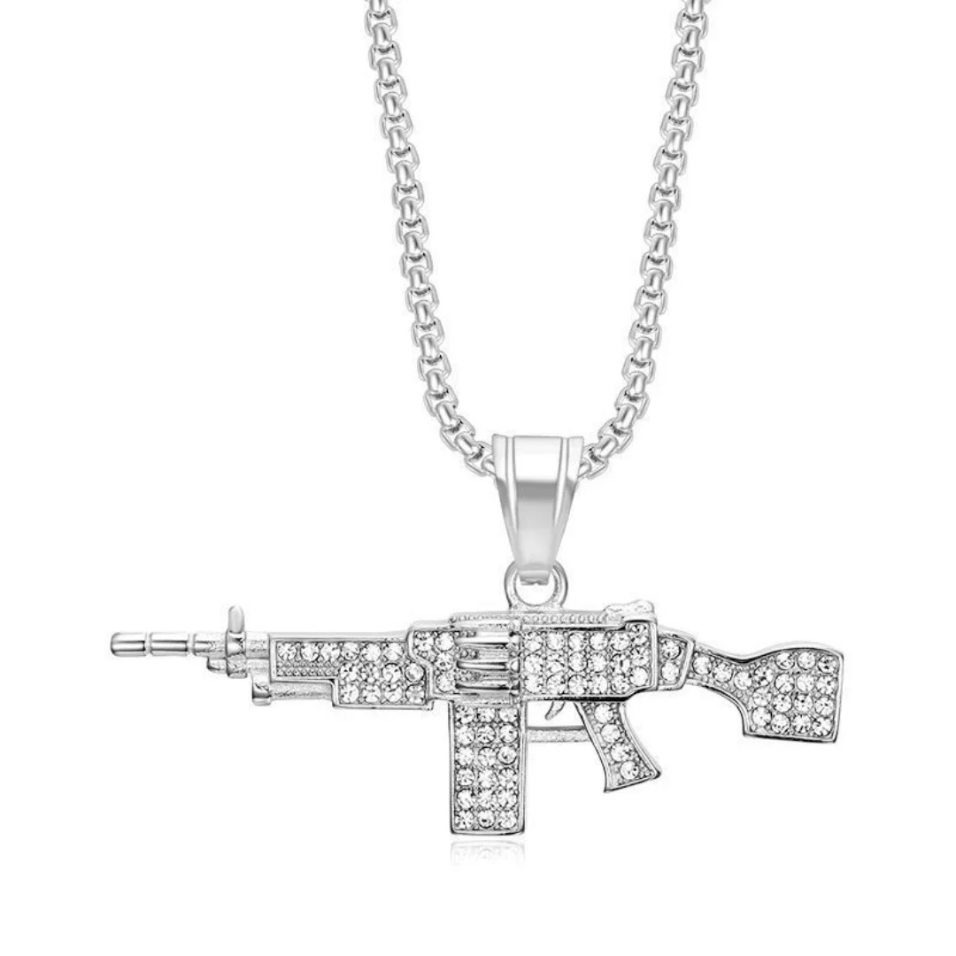 Hiphop Pistol/Assault Rifle/Machine Gun Pendant Gold Silver Color Stainless Steel Rapper Necklace Man Hippie Military Jewelry view 6