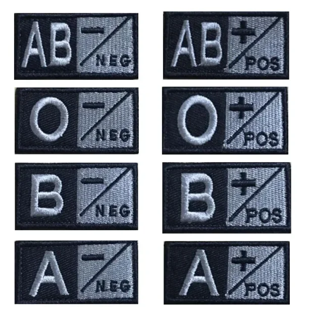 Black White Blood Types Embroidery Patch A+ B- O Positive Negative Blood Sign Hook&loop Label Stickers for Military Uniforms DIY