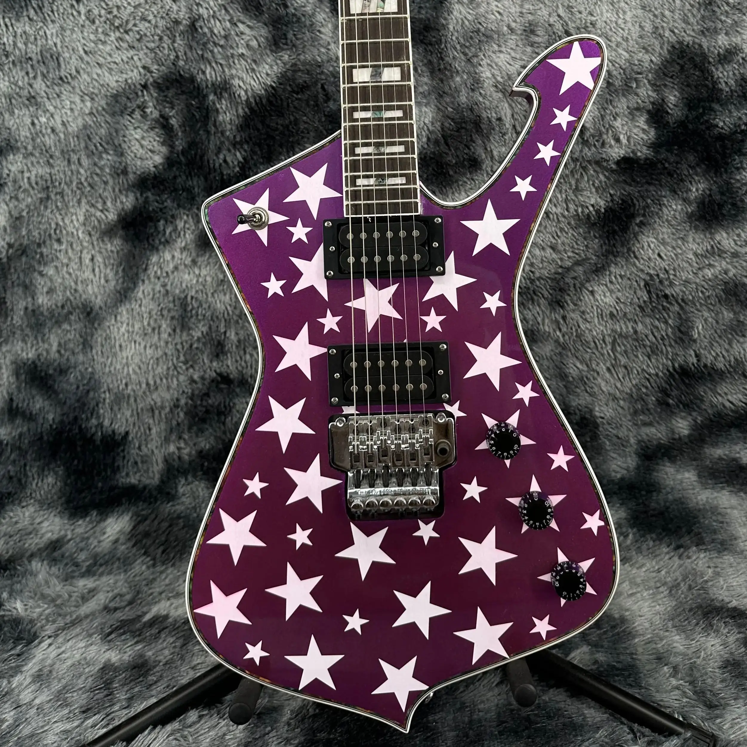 

Purple Iceman Electric Guitar 6 String Star Body HH Black Chrome Floyd Electric Guitar-Themed Gift Free Shipping