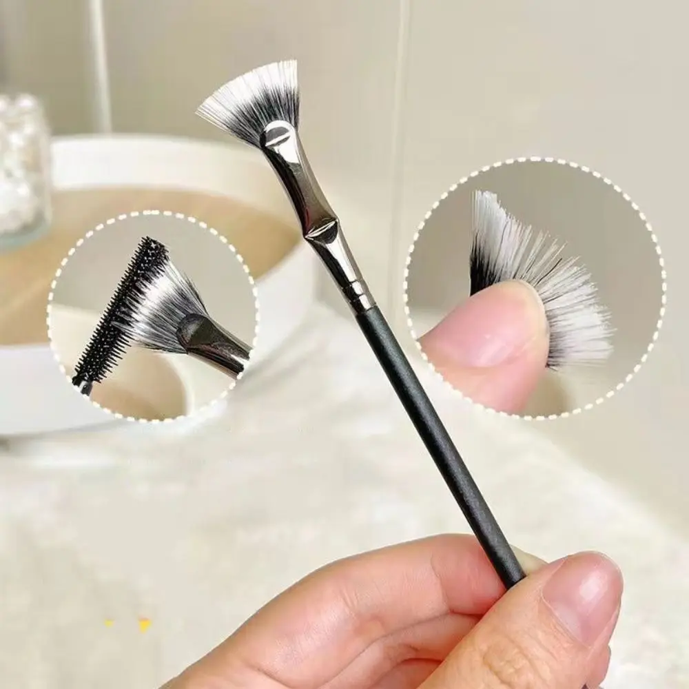 Brosse à cils en forme d'éventail coudée, applicateur de mascara, enraciné clairement, pinceau fin, manche en bois, outil de maquillage professionnel