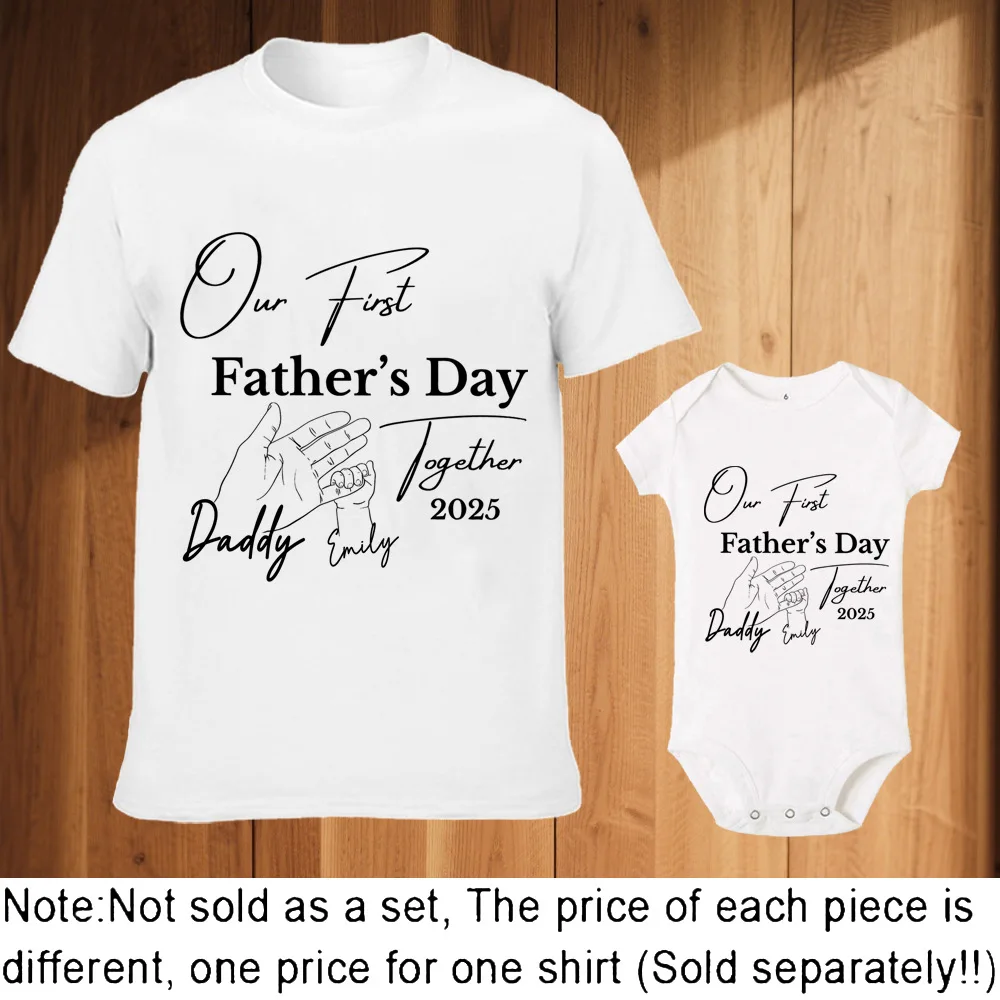 Personalized Our First Father's Day Together 2025 Family Clothes Custom Daddy Shirt Baby Bodysuit First Fathers Day Gift - view 5