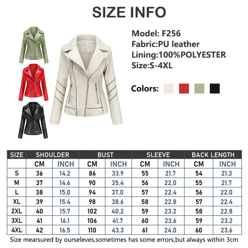 Womens Fashion Spring Lapel Collar PU Leather Jacket Zipper Slim Fit Motorcycle Biker Punk Outerwear Blazer Music Party Clubwear