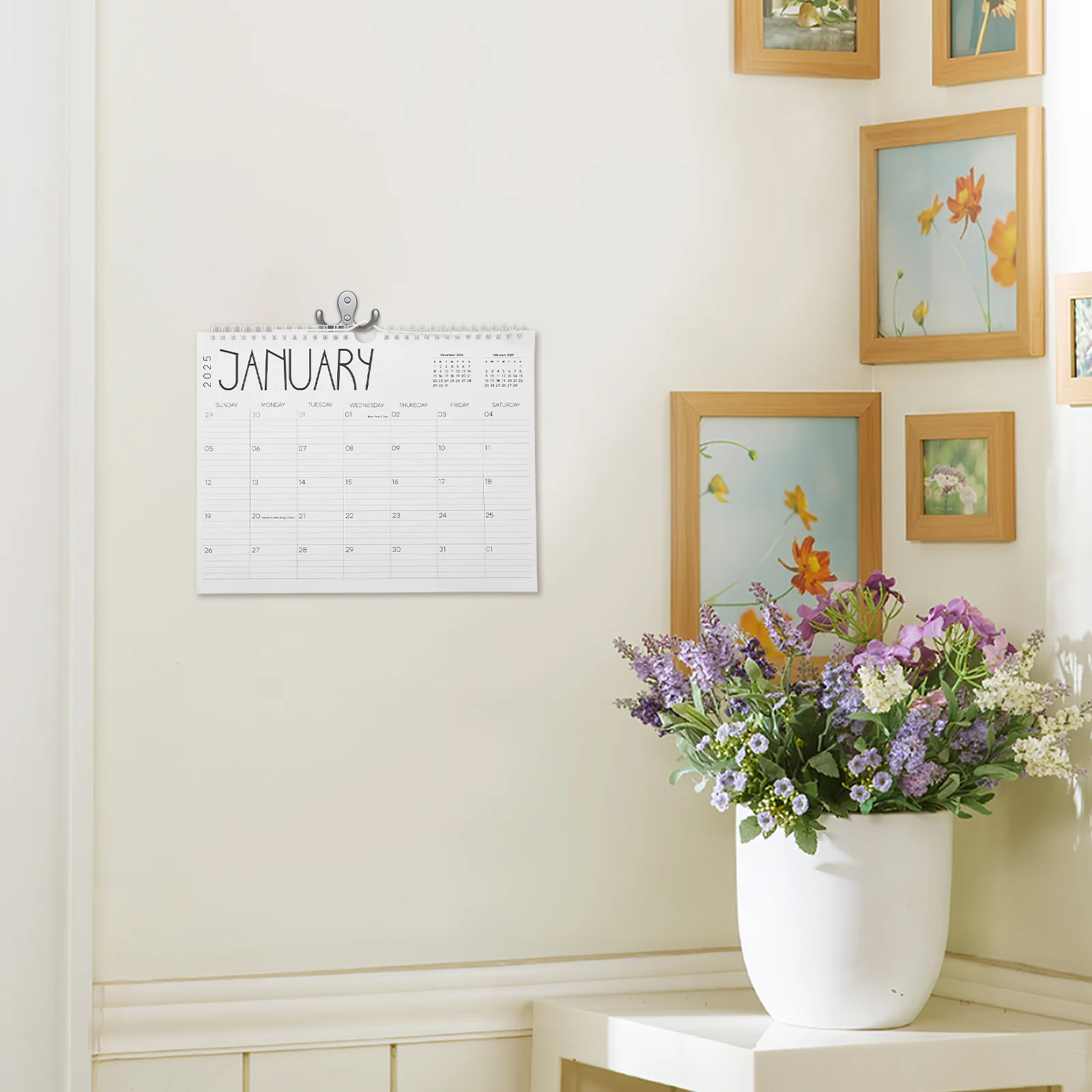 

2025 Yearly Wall Calendar 12 Month Planner Twin Wire Binding Hanging Hook Easy Display Home Office Yearly Calendar 2025