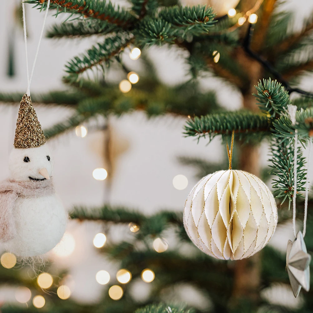 

3Pcs Xmas Hanging Ornaments Honeycomb Paper Ball Decor for Christmas Tree Party Favors Festive Holiday Decoration Supplies