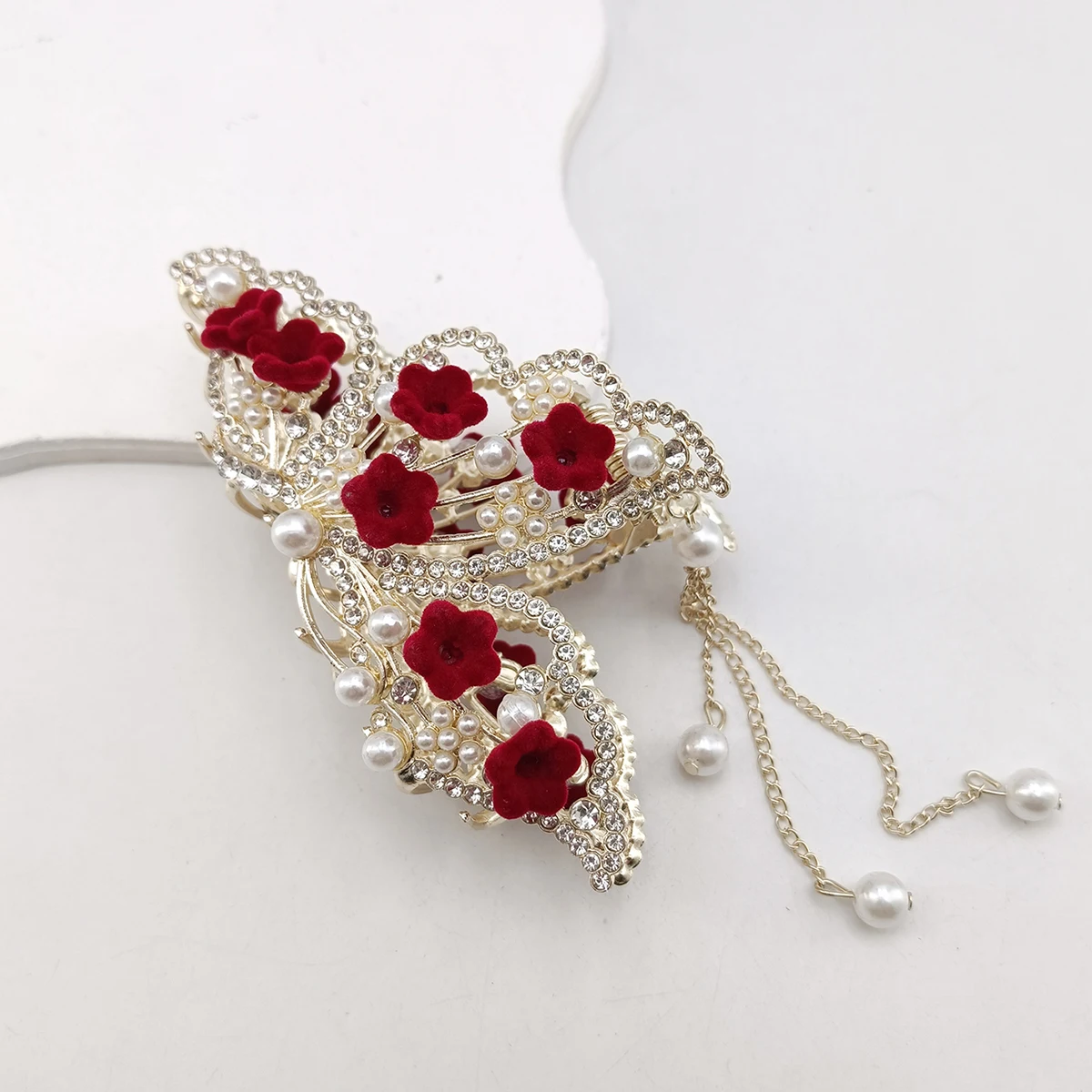 Mode Romatics Mode antike rote Rosen Blumen Haarklammern für Frauen DiamondMetal Haarschmuck – Detail 13