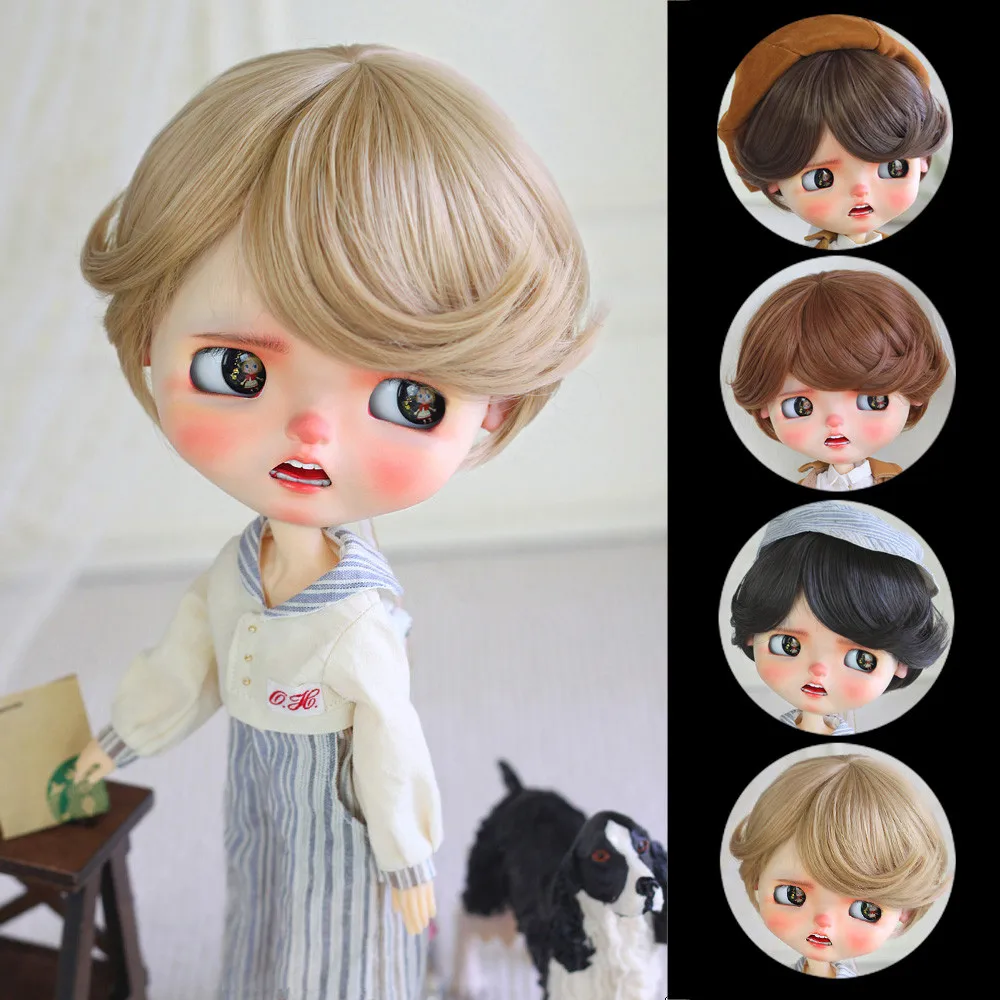 

Blythes Doll wig suitable for 1/6 9-10in size fashion new all-match boys short hair soft high temperature wig apricot black