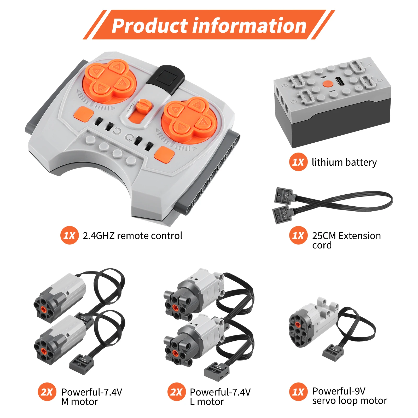 لوظائف الطاقة أجزاء تقنية طقم محرك 7/12 قطعة محركات مؤازرة صندوق بطارية ليثيوم 2.4 جرام استقبال التحكم عن بعد لـ Legoeds #2