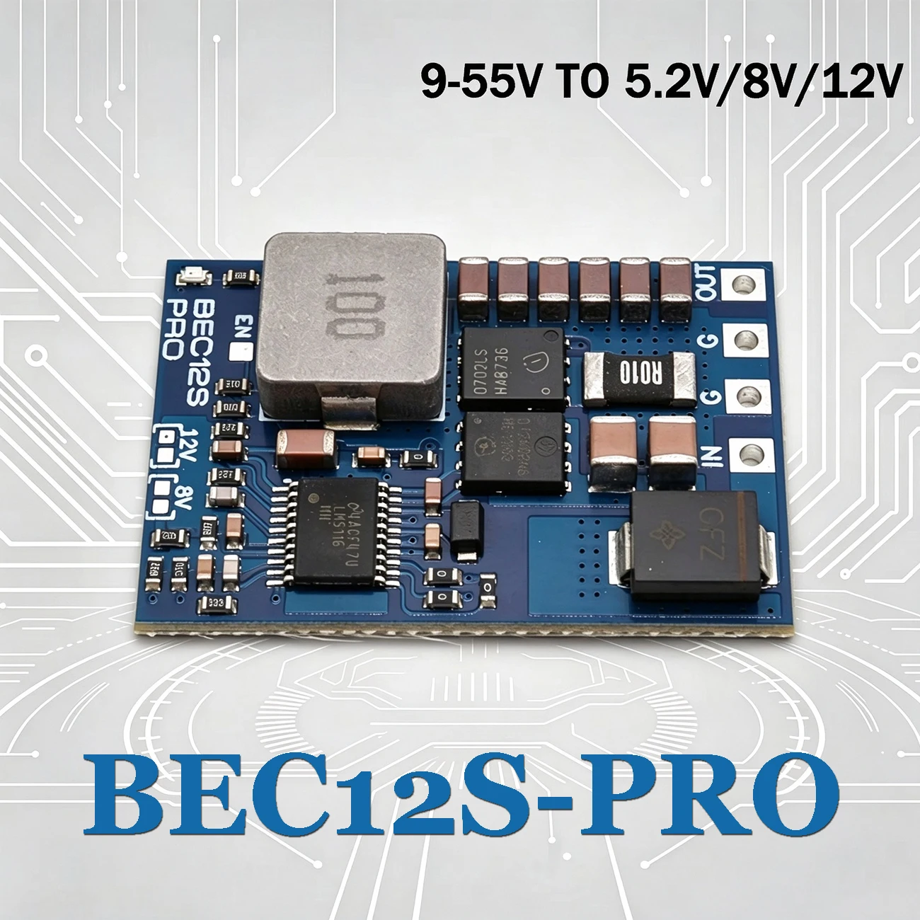 BEC12S-PRO 9-55V auf 5,2V/8V/12V Spannungsreduktionsmodul BEC 12S mit Überstromschutz und Selbstwiederherstellung für RC FPV Drohnenteile