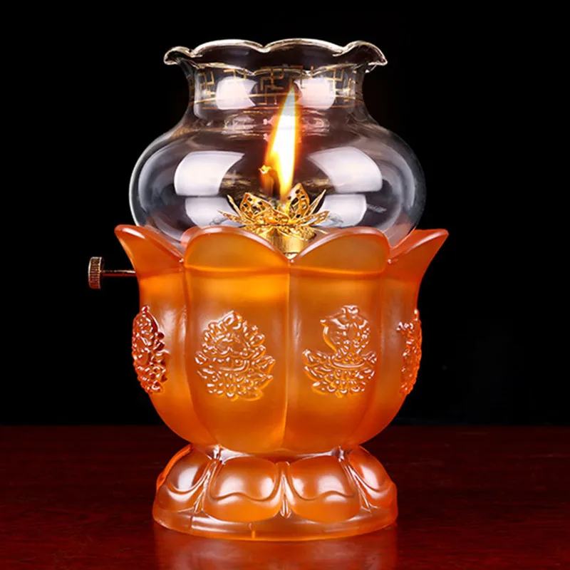 

14cm Yellow Lotus Base Resin Retro Windproof Butter Lamp Holder Base Home Buddhist Decorate Ornaments