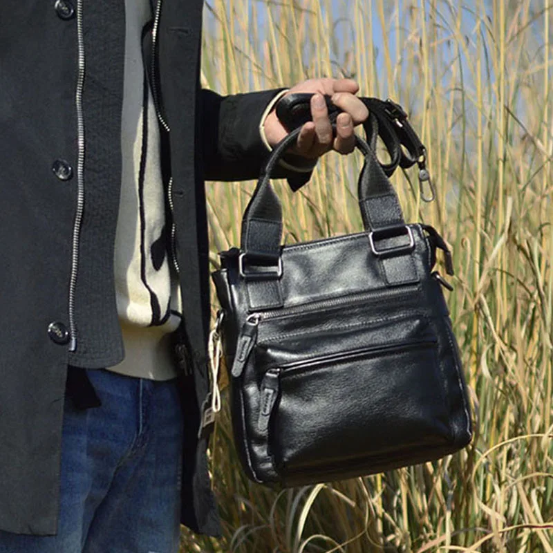 حقيبة يد رجالية من الجلد المدبوغ بالخضراوات من AETOO حقيبة صغيرة عمودية للأعمال غير رسمية بكتف واحد مائلة طبقة علوية من جلد البقر للرجال