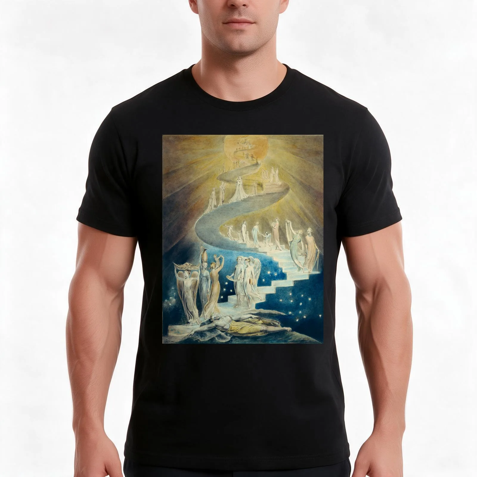 HD Jacob's Ladder, by William Blake HIGH DEFINITION T-Shirt, Summer Casual Cotton Tee, Oversized Streetwear Tops, 100% Cotton