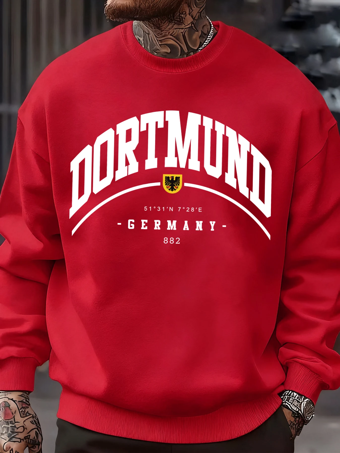 Dortmund Deutschland Brief Design Männer Sweatshirt Fleece Pullover Mode Oansatz Top Straße Hip Hop Kleidung Herbst Casual Tops