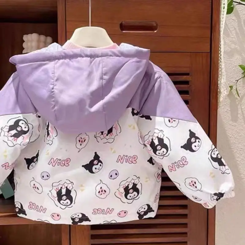 

Куртка с капюшоном для девочек в стиле аниме Kawaii из хлопка Sanrio Kuromi, осенне-зимняя новая повседневная модная мягкая приятная для кожи