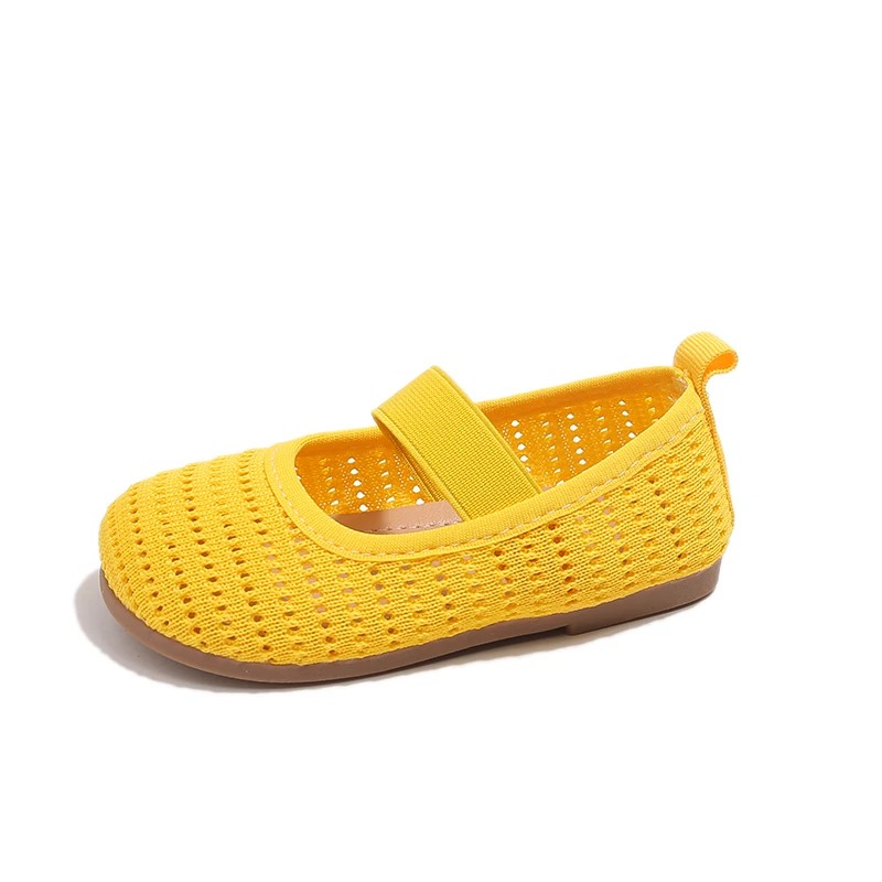 

Spring Summer Breathable Knitted Mary Jane Shoes for Girls Elastic Band Soft Sole Princess Loafers, Indoor Outdoor Kindergarten