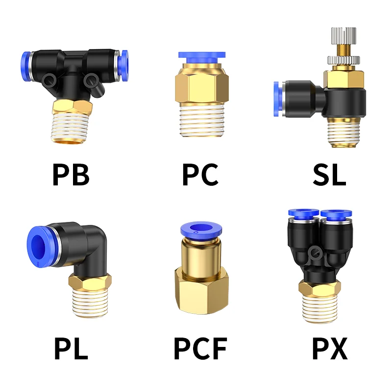 Pneumatic Air Connector Fitting PC/PCF/SL/PB/PX/PL 10mm 12mm 14mm 16 Thread M5 3/4" 1 2 way Hose Fittings Pipe Quick Connectors