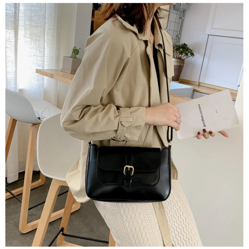 Trendy Saddle Shoulder Bag Women Pu Leather Crossbody Bags Simple Solid Color Flap Messenger Designer Handbag Pouch Wholesale