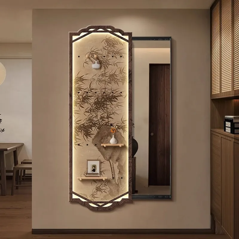 Song Dynasty aesthetic hole board full-length mirror hidden push-pull full-length mirror bamboo