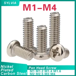 20-500pcs M1 M1.2 M1.4 M1.6 m1.7 M2 M2.5 M2.6 M3 M3.5 M4 Nickel Plated Carbon Steel Cross Phillips Round Pan Head Screw Bolt