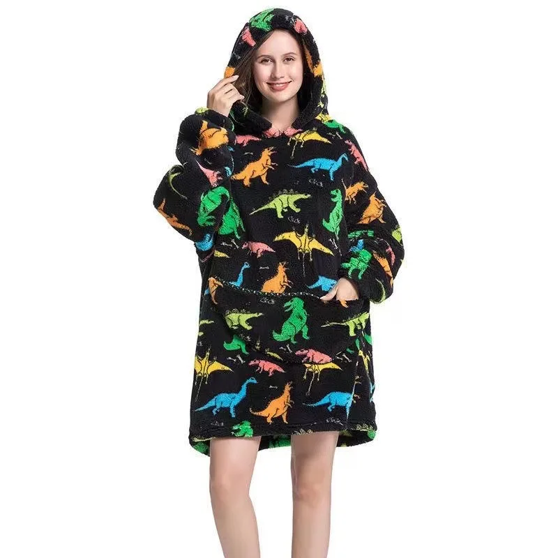 Women Plush Fleece Blanket Men Warm Thick Hoodies Adult Giant TV Blanlets with Sleeves Super Long Cold-proof Homewear Pajamas