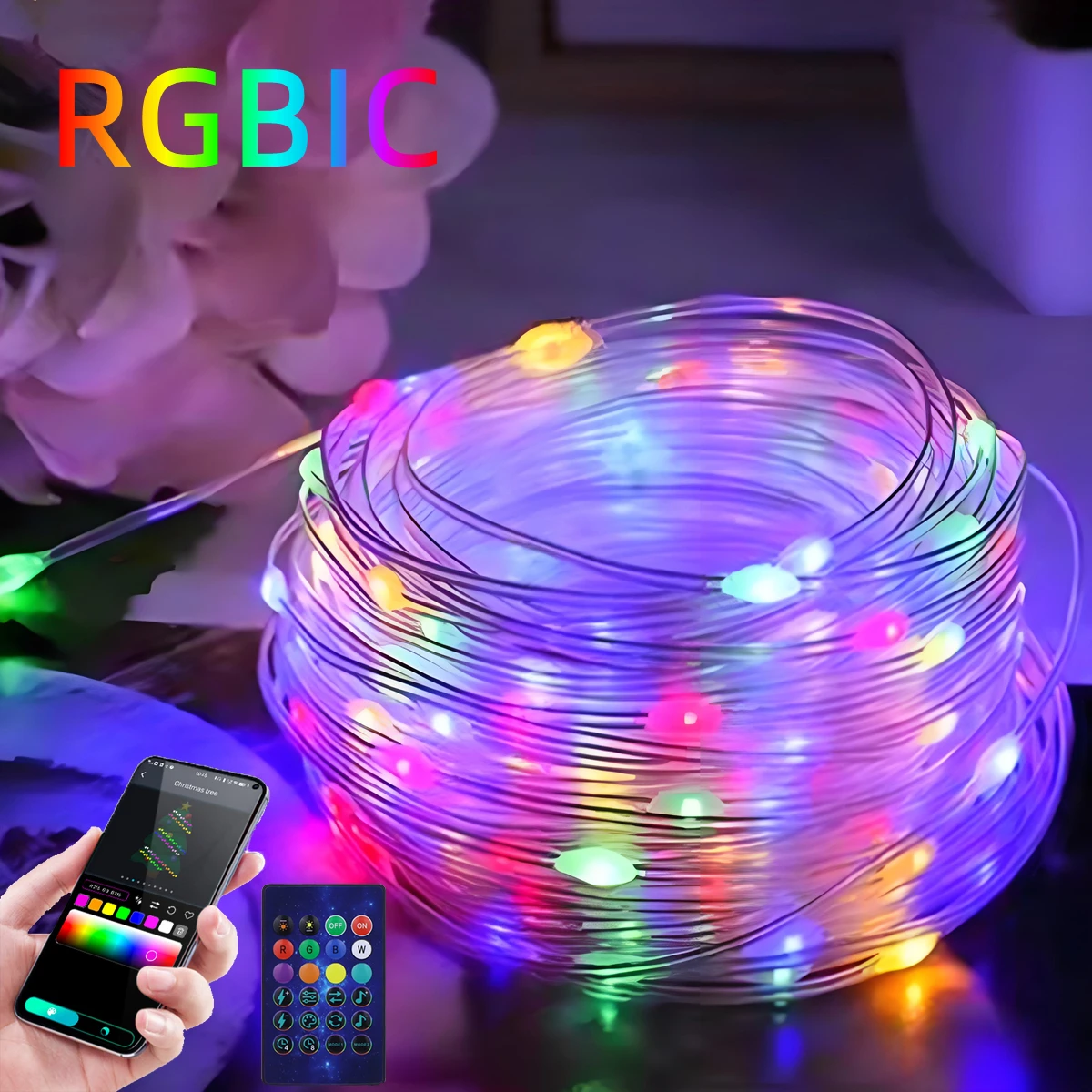 USB Bluetooth APP Control DIY LED Strip Wire Light RGBIC Dreamcolor 5M/10M/20M Waterproof Christmas Fairy Romantic String Gift