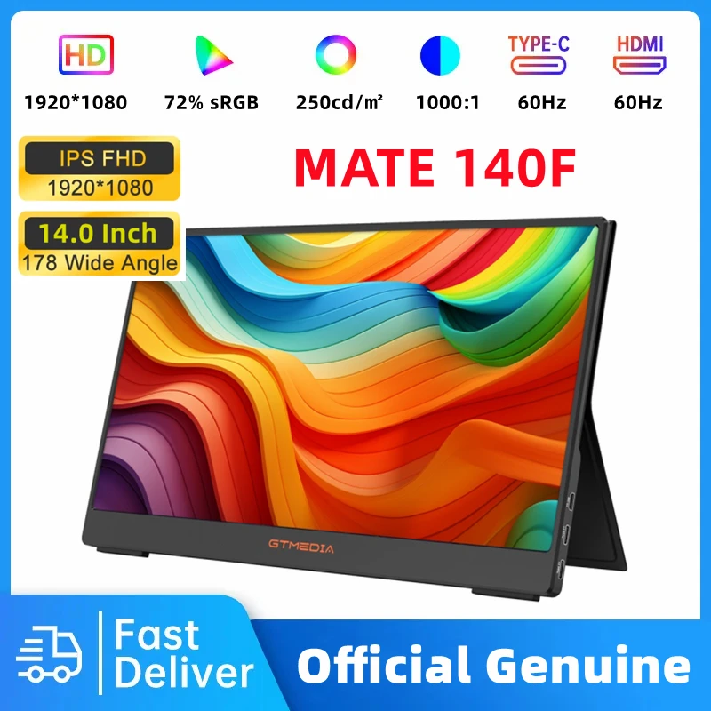 Monitor portatile GTMEDIA schermo da 14 pollici 1920*1080 16:9 schermo da gioco HD IPS 60Hz per Switch PS4/5 Laptop PC Computer Laptop Phone