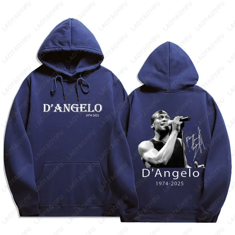 RIP D'Angelo 1974-2025 هوديي في ذاكرة الروح أسطورة D'Angelo البلوزات المطبوعة الرجال امرأة الخريف الشتاء قطرة الكتف هودي