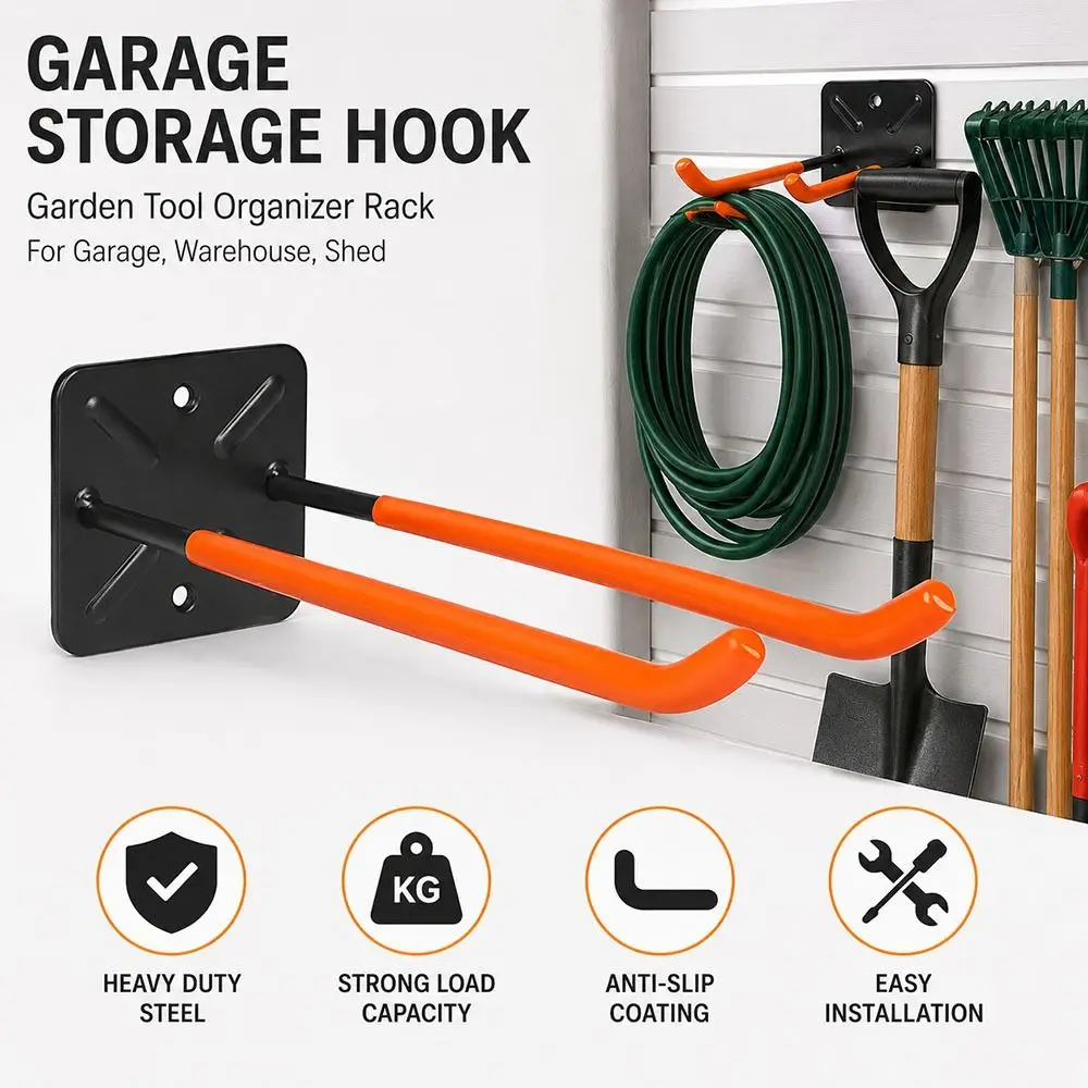 1Pcs Iron Garage Storage Hook Wall Mounted Slip Resistant Garden Tool Organizer Screw Installation Anti Rust Wall Mounted Hook