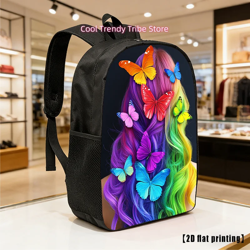 Lightweight Large-Capacity Unisex Backpack with Butterfly Print - Adjustable Shoulder Straps & Side Pockets, Suitable for Hiking