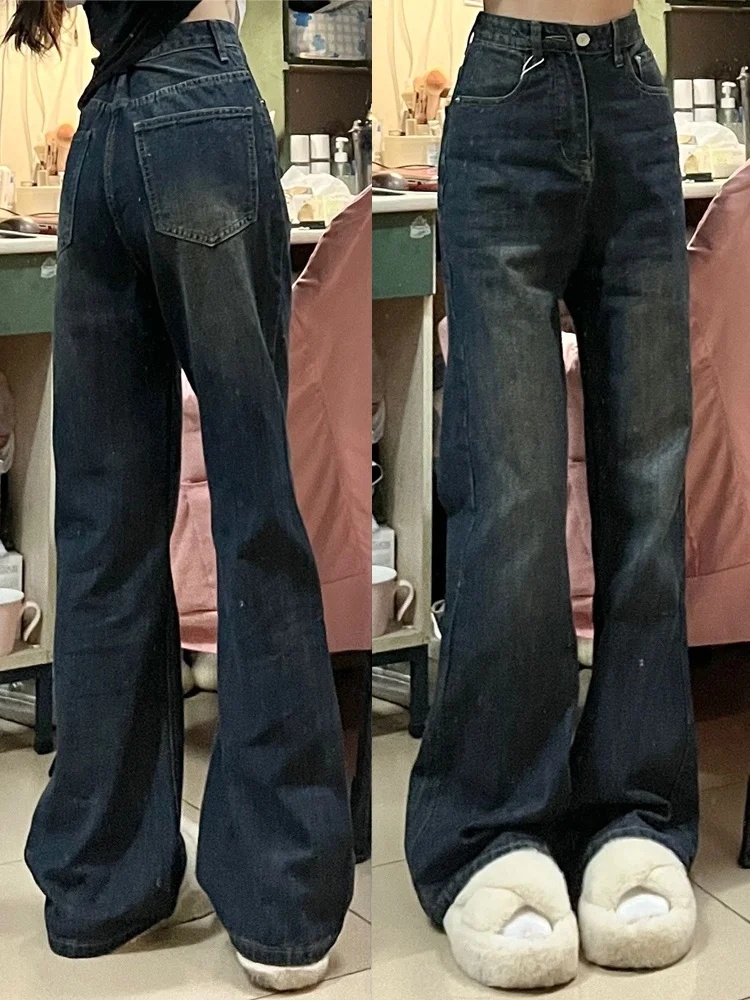 

American Retro Loose Wide Leg Jeans Women Spring Large Size Fat MM Slim Pear Shape Straight Leg Pants High Waist Denim