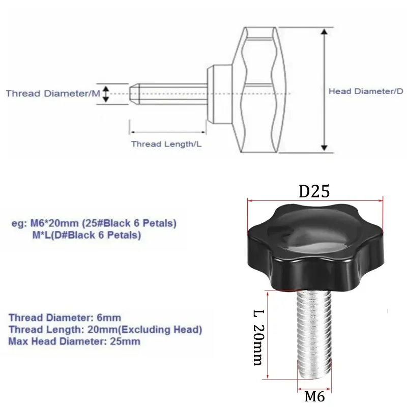 5/10PCS Plum Blossom Hexagonal Star Handle Plastic Rubber Head Knob Bolt Glue Wood Hand Screw M5 M6 M8