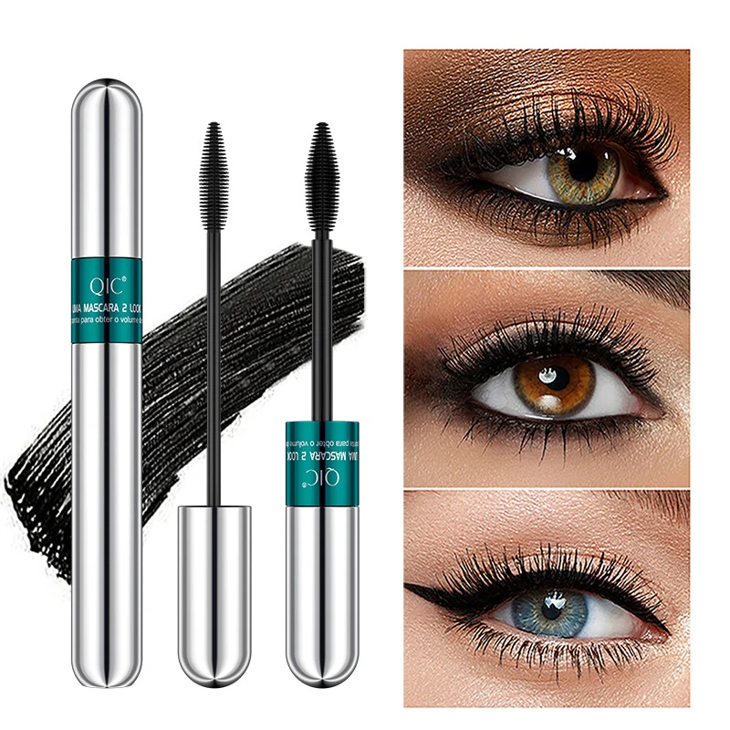 Double In-one Mascara Silk Fiber Mascara Waterproof Mascara for Eyelash Extension Black Thick Lengthening Eye Lashes Cosmetics