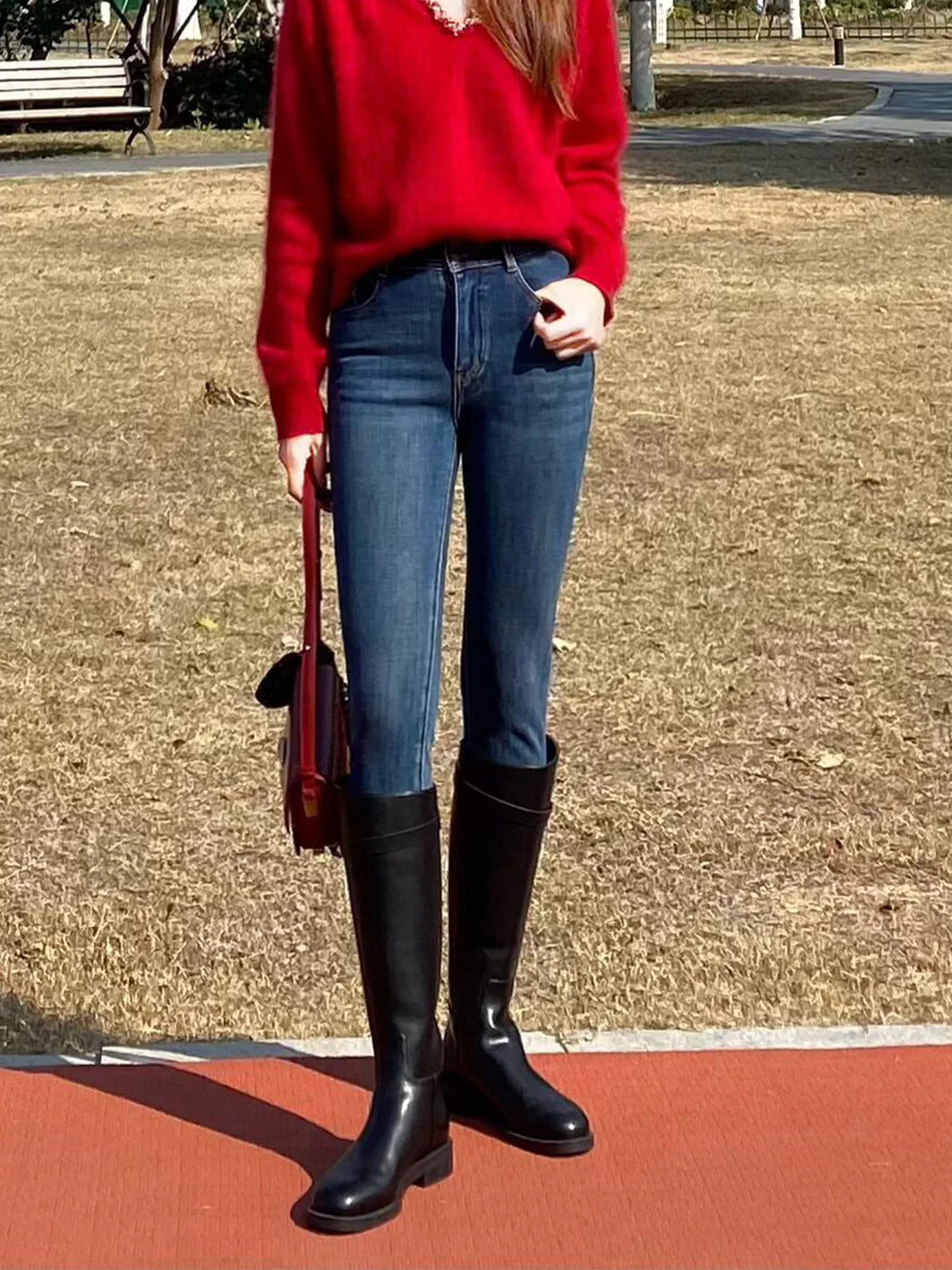 

Ретро-джинсы в американском стиле, синие, облегающие, женские, осенняя новинка, модель буткат, повседневные, с высокой талией, с эффектом потертости