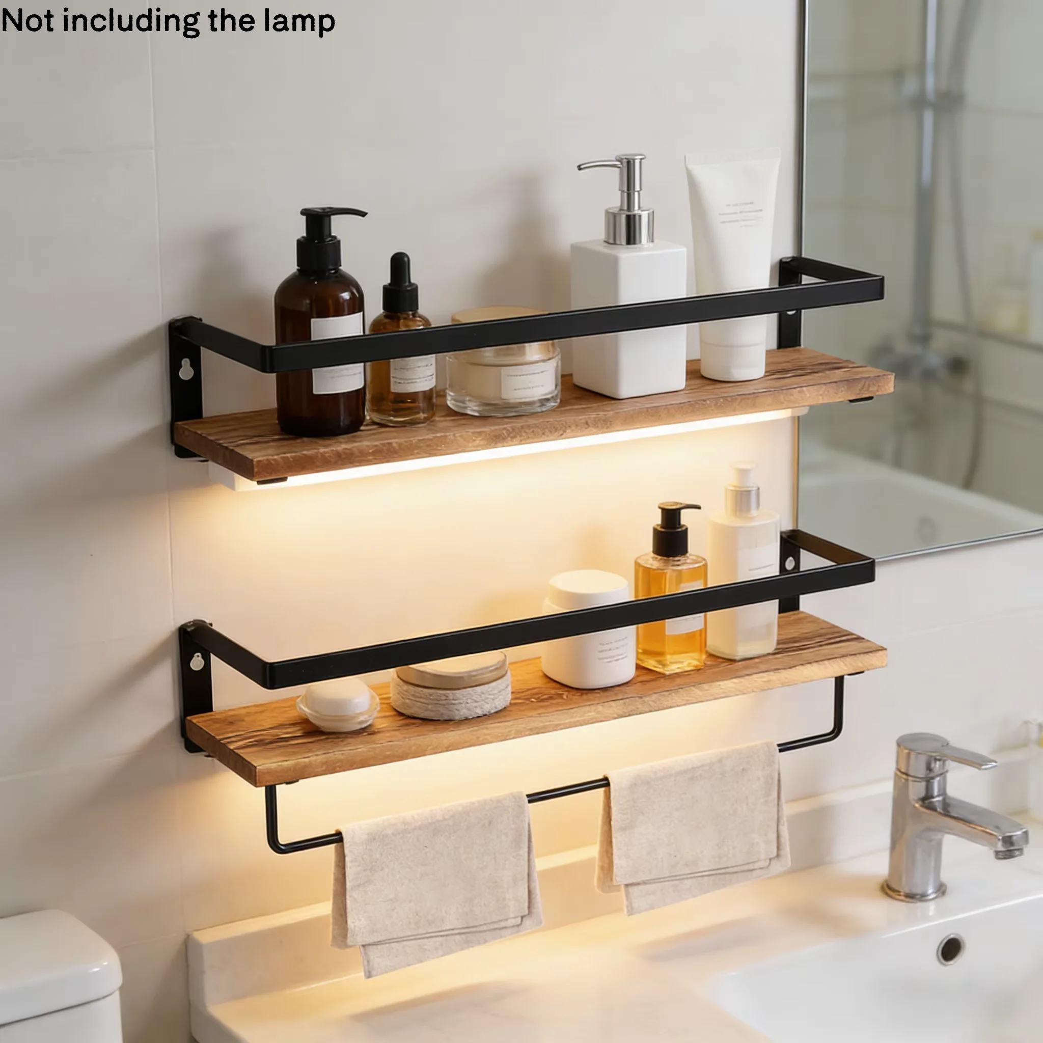 Estantes Flotantes de 2 Niveles, Madera de Pino Quemada al Carbón, para Montar en la Pared, para Sala de Estar, Baño, Cocina, Organización de Almacenamiento