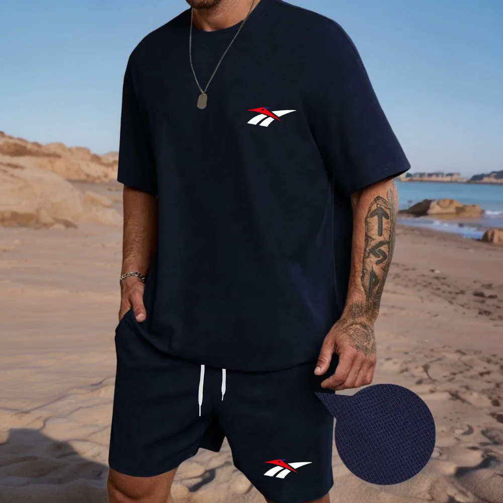 

Two piece men's pajamas for spring summer autumn winter short sleeved shorts fashionable letter pattern home suit set