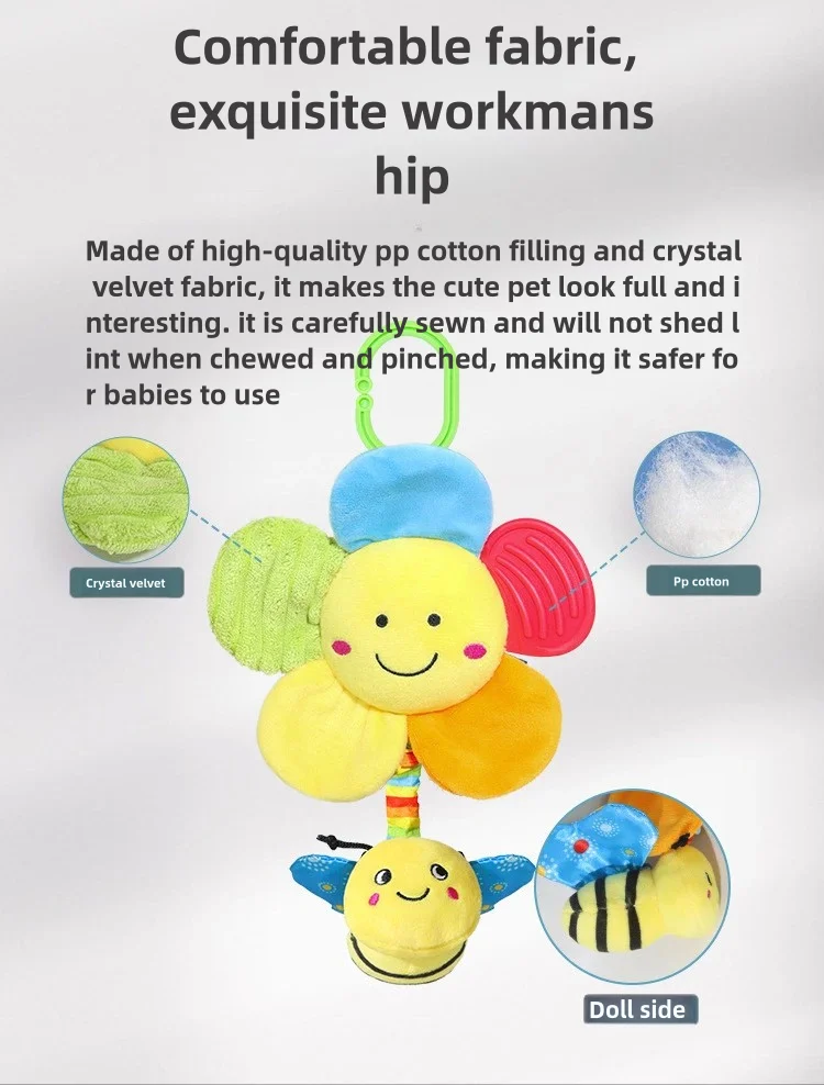 Soft Baby Shaking Cute Flower Pendant Sunflower Bed Trailer Handbells Toy Rattles Plush Infant Development Toy For Newborn Gifts
